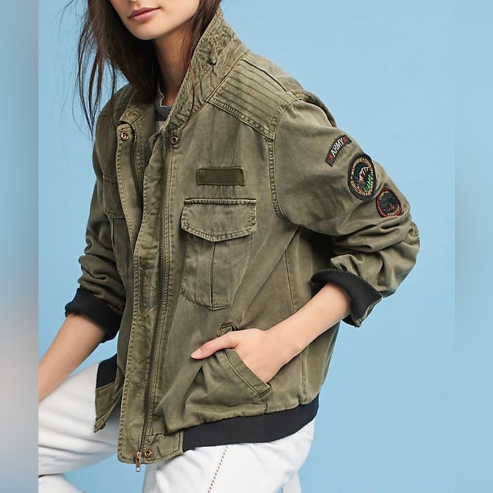 Sanctuary for Anthropologie Utility Jacket in Olive with Patch Details